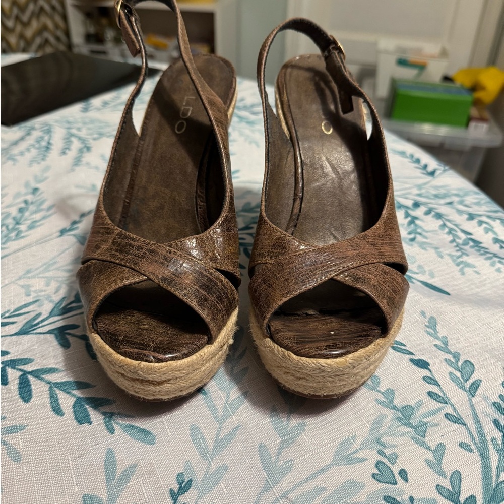 Brown Slingback Wedge Sandals